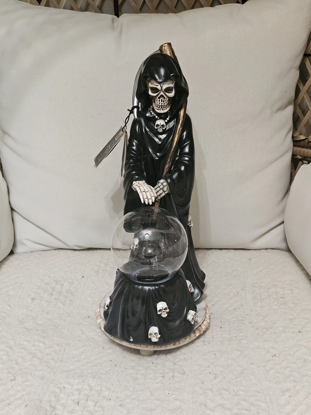 Grim Reaper Skull Crystal Ball Decor - Black Spooky Nights LED skull